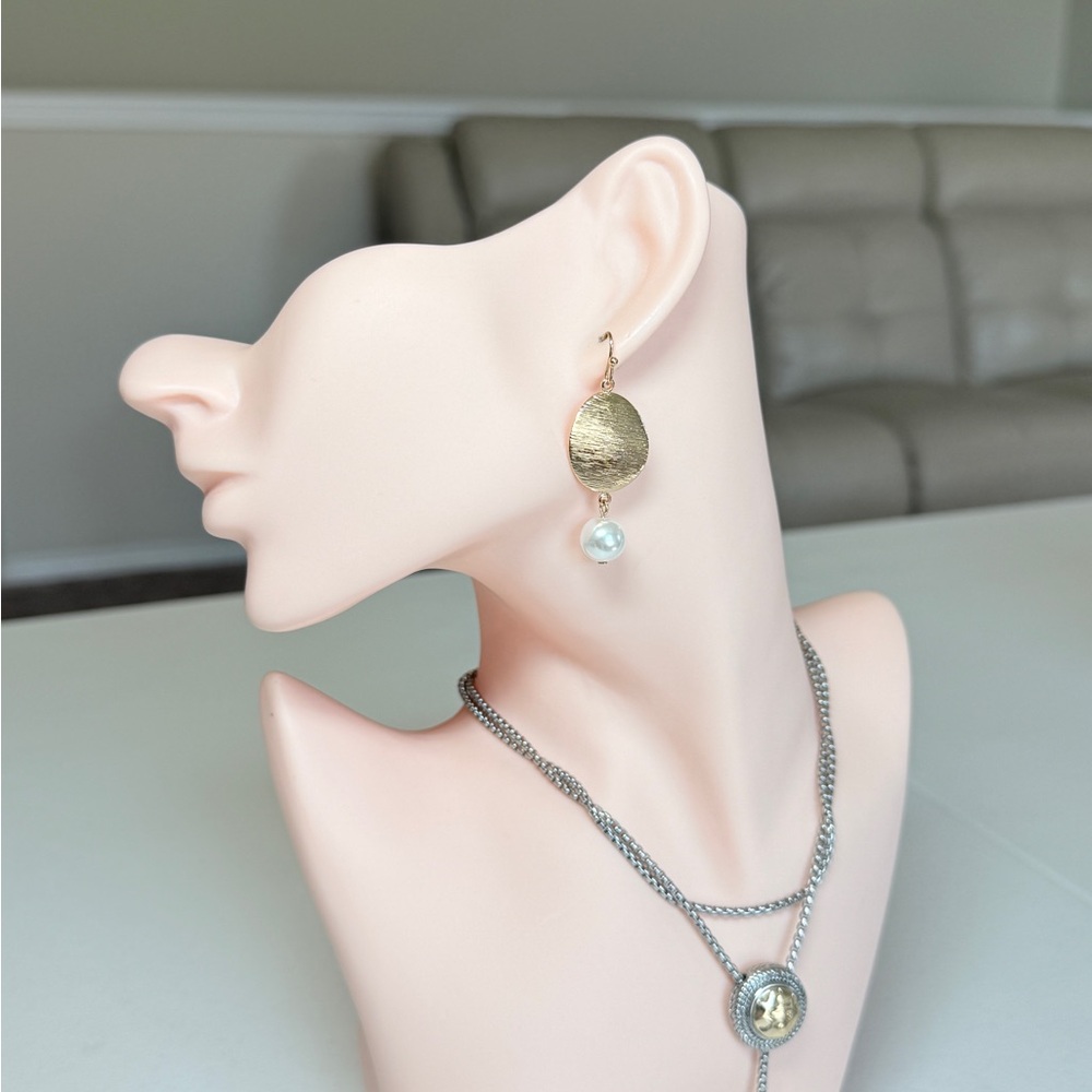 Bohemian Gold Drop Earrings with Pearl Accent - Women Jewelry